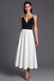 Ivory and Black Spaghetti Straps A Line Formal Dress