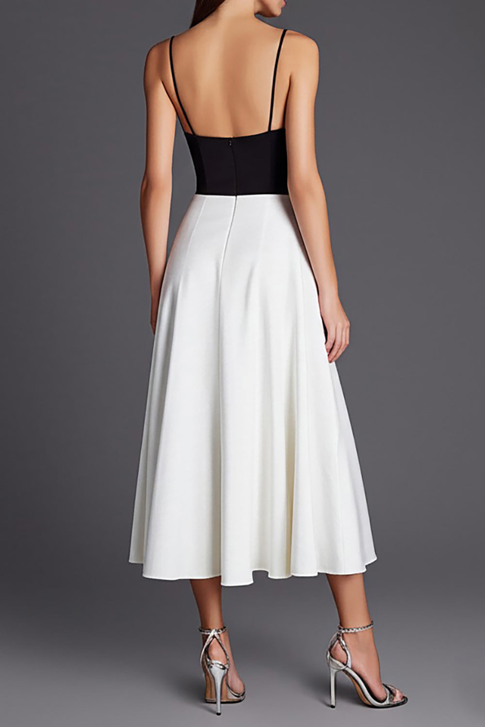Ivory and Black Spaghetti Straps A Line Formal Dress