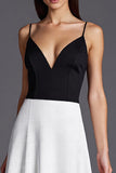 Ivory and Black Spaghetti Straps A Line Formal Dress