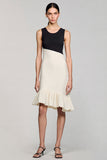 Ivory and Black Scoop Neck Sheath Formal Dress with Ruffles