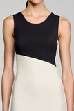 Ivory and Black Scoop Neck Sheath Formal Dress with Ruffles