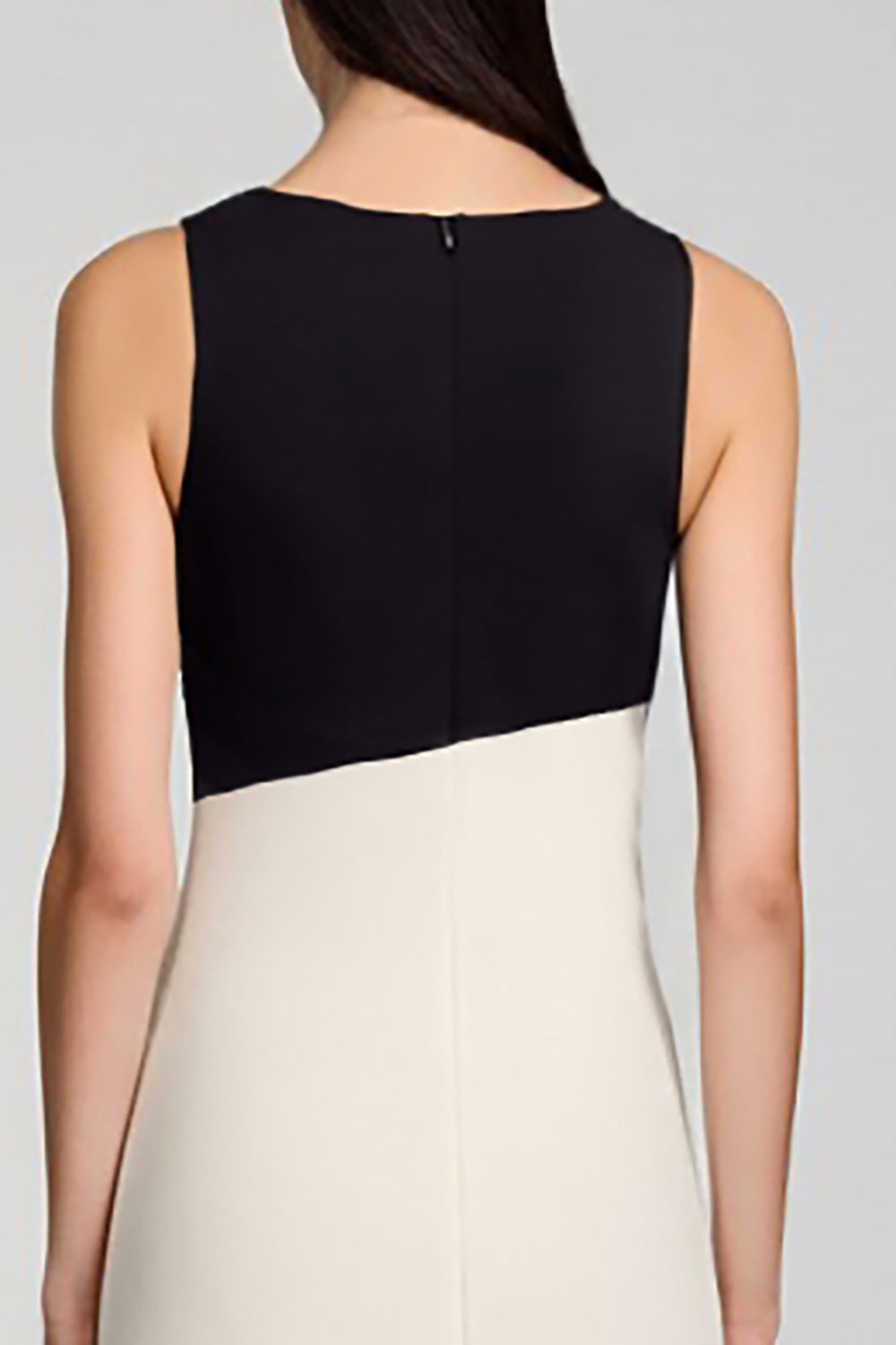 Ivory and Black Scoop Neck Sheath Formal Dress with Ruffles
