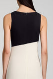 Ivory and Black Scoop Neck Sheath Formal Dress with Ruffles