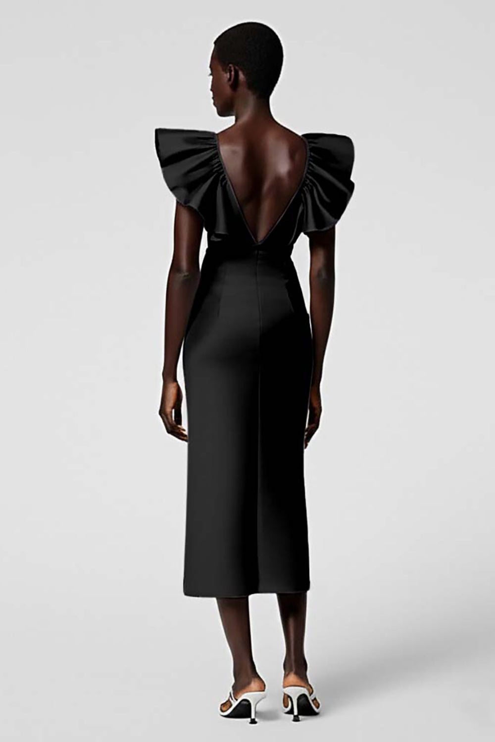 Taro Purple V Neck Sheath Ruffled Midi Formal Dress