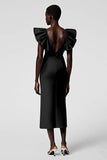 Taro Purple V Neck Sheath Ruffled Midi Formal Dress