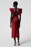 Taro Purple V Neck Sheath Ruffled Midi Formal Dress