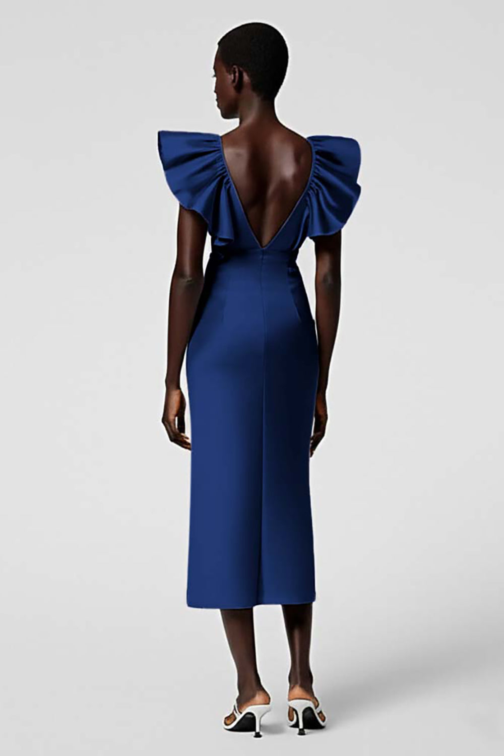 Taro Purple V Neck Sheath Ruffled Midi Formal Dress
