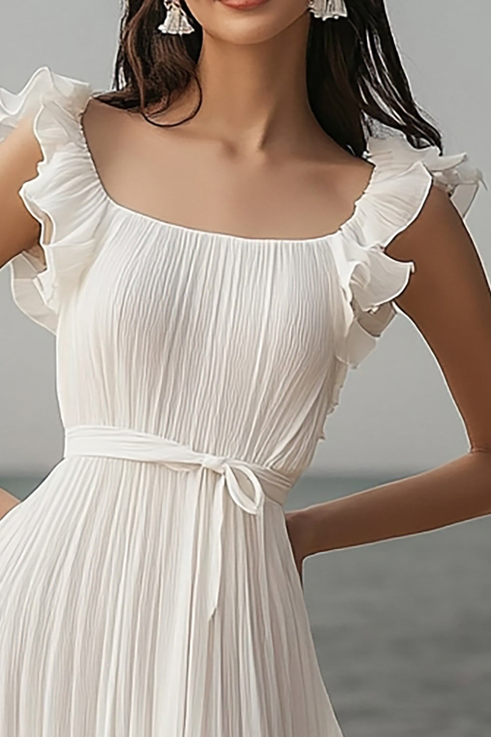 Ivory Scoop A Line Long Engagement Dress with Slit