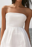 Ivory Strapless Short A Line Engagement Dress with Ruffles