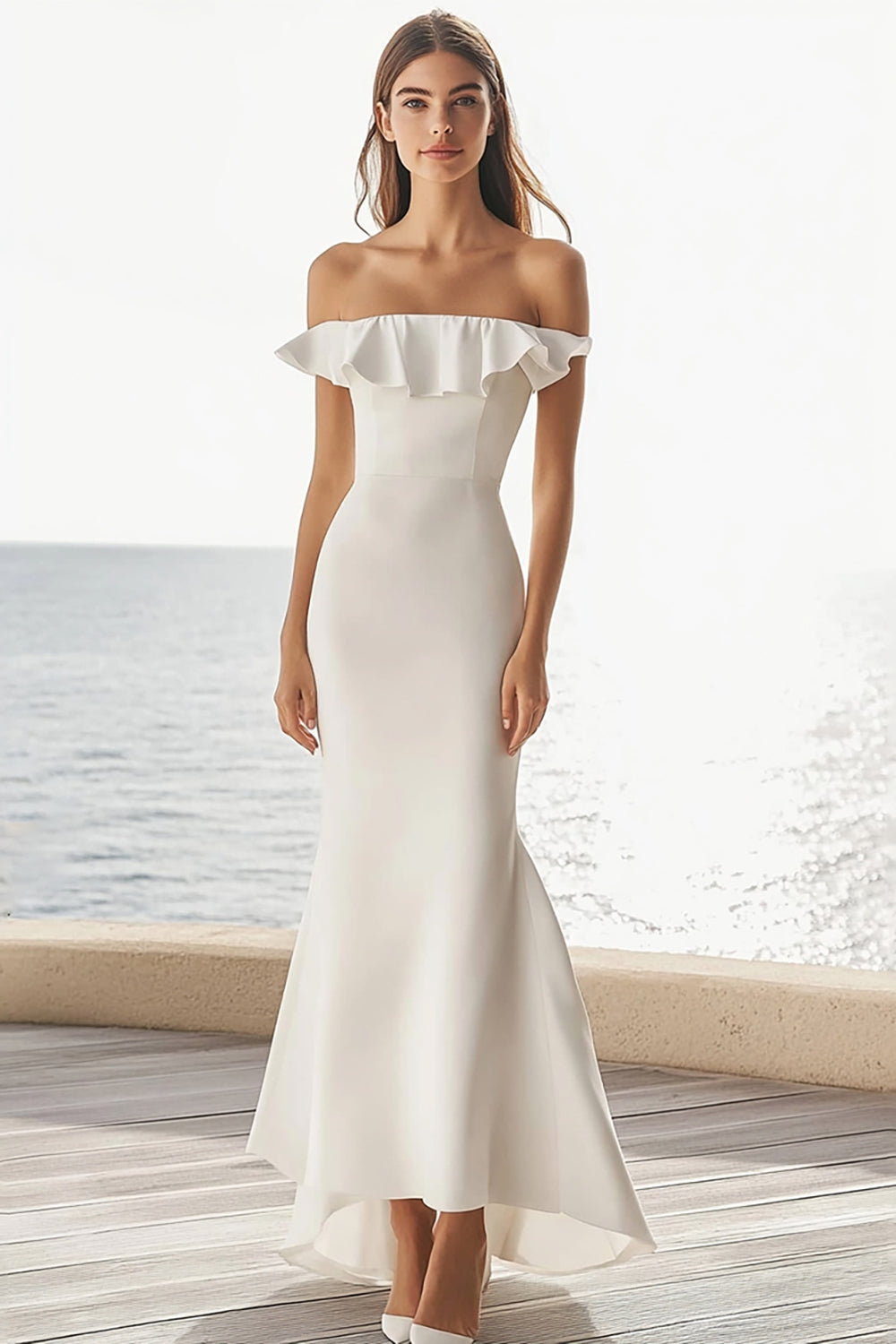 Ivory Off the Shoulder Mermaid Long Engagement Dress