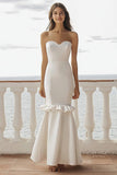 Ivory Sweetheart Mermaid Maxi Satin Rehearsal Dinner Dress with Ruffles