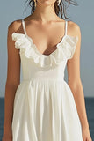 Ivory Scoop Neck A Line Maxi Wedding Reception Dress with Ruffles