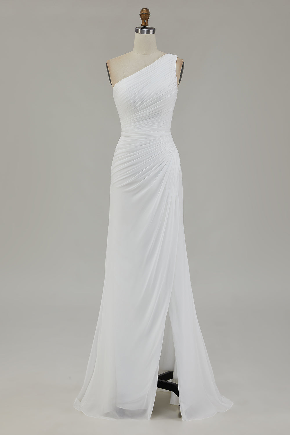 Ivory One Shoulder Maxi Sheath Chiffon Beach Engagement Dress with Slit