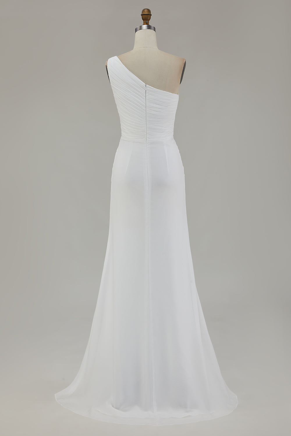 Ivory One Shoulder Maxi Sheath Chiffon Beach Engagement Dress with Slit