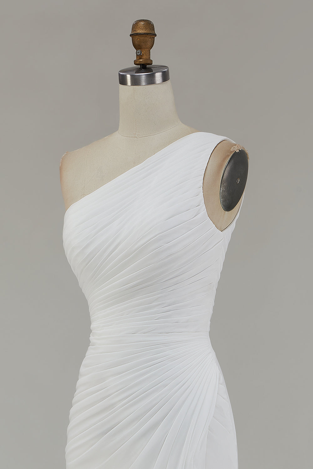 Ivory One Shoulder Long Sheath Beach Engagement Dress with Slit