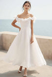 Ivory Ruffled A Line Chiffon Maxi Engagement Dress