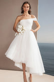 Ivory One Shoulder Organza A Line Asymmetrical Rehearsal Dinner Dress