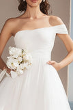Ivory One Shoulder Organza A Line Asymmetrical Rehearsal Dinner Dress