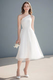 Ivory One Shoulder Organza Midi Bachelorette Dress