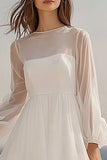 Ivory Organza Midi A Line Bridal Shower Dress with Sleeves