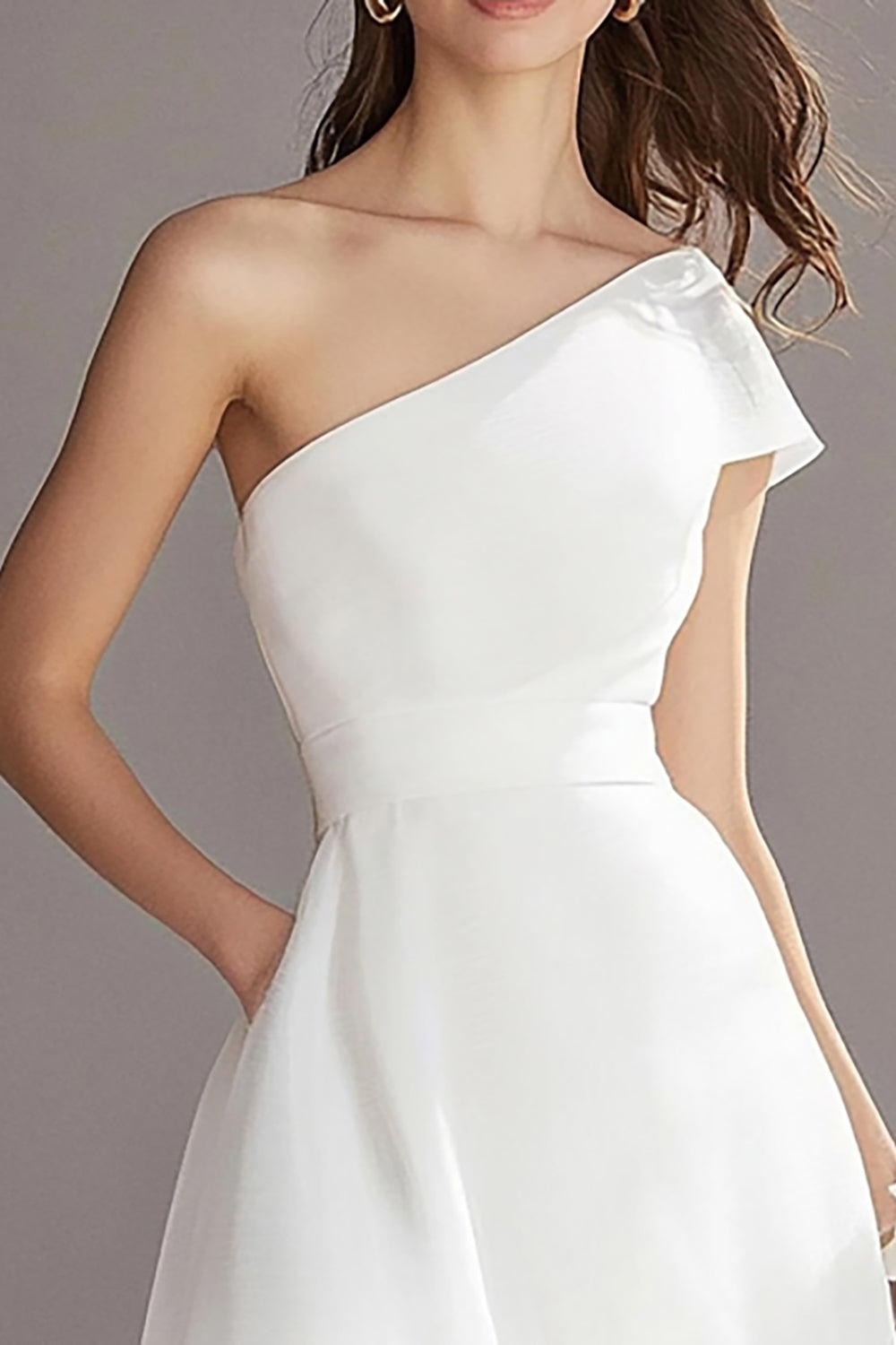 Organza Ivory One Shoulder A Line Maxi Engagement Dress