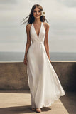 Chiffon Ivory Halter Maxi Sheath Beach Engagement Dress