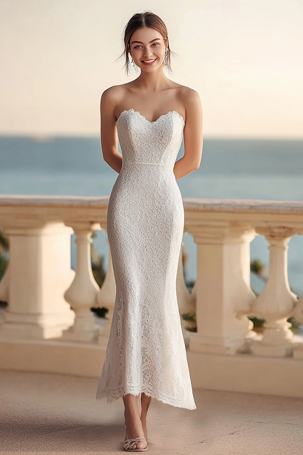 Lace Ivory Sweetheart Mermaid Maxi Wedding Reception Dress