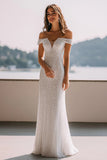 Sparkly Ivory Mermaid Sequin Maxi Wedding Reception Dress