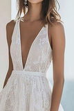 Lace Deep V-Neck Ivory Maxi Engagement Dress