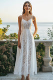 Ivory A Line Lace Spaghetti Straps Engagement Dress