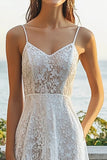 Ivory A Line Lace Spaghetti Straps Engagement Dress