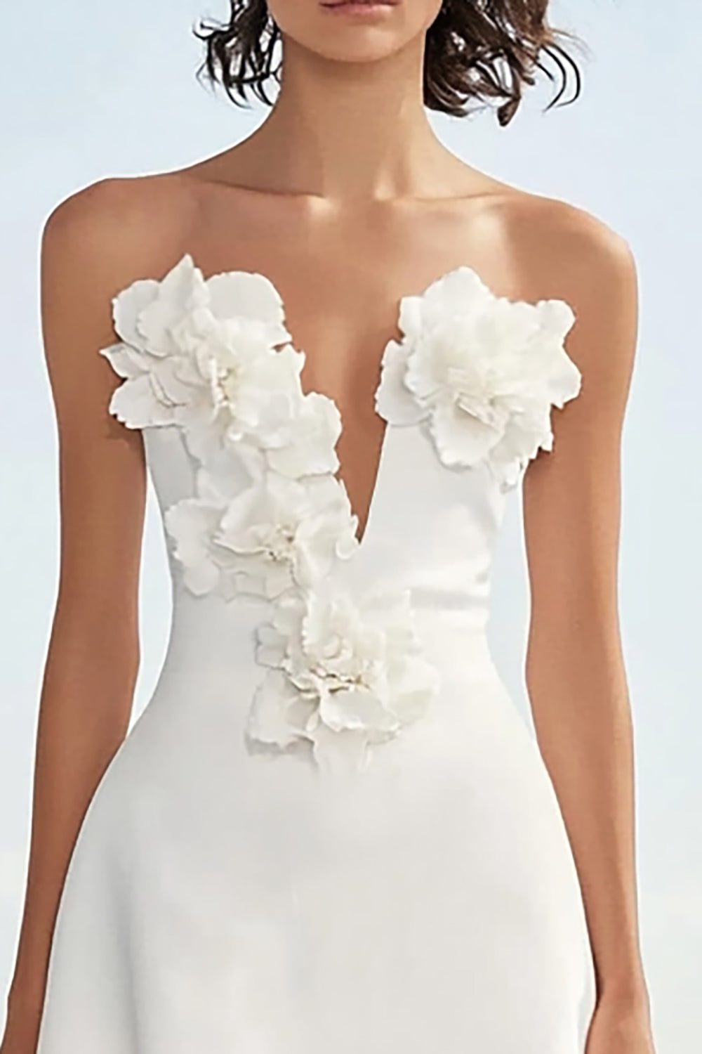 Ivory Strapless A-Line Sweetheart Flower Engagement Dress