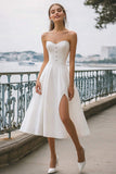 Ivory A-Line Sweetheart Strapless Engagement Dress with Slit