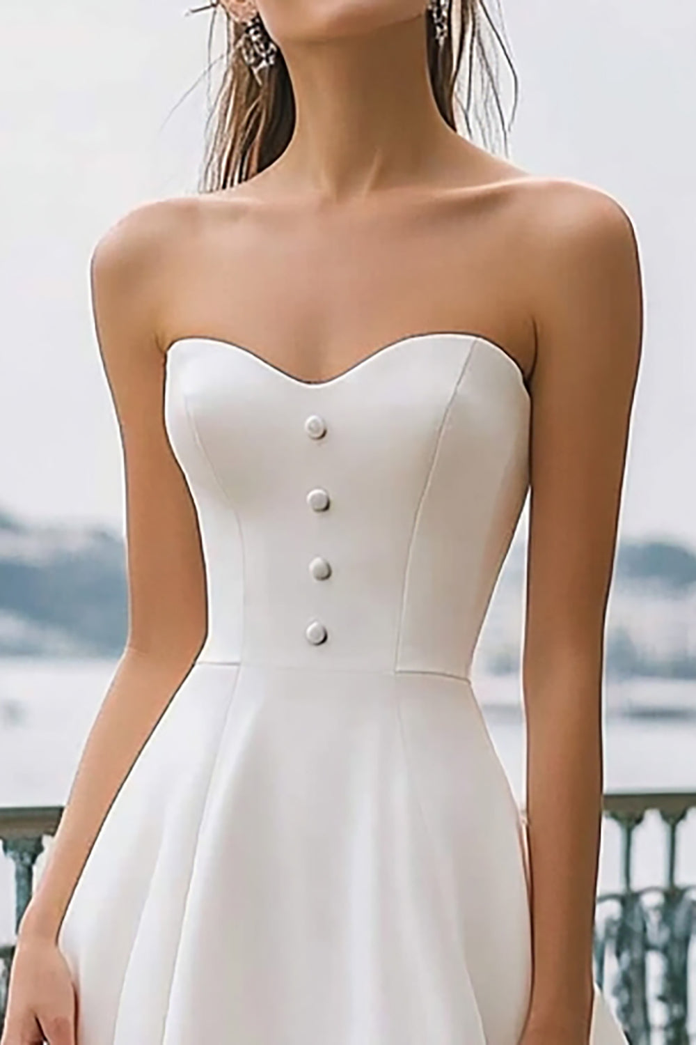 Ivory A-Line Sweetheart Strapless Engagement Dress with Slit