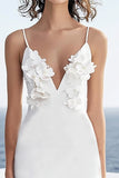 Ivory A Line Spaghetti Straps Engagement Dress with 3D Flower