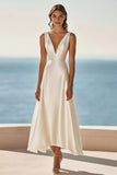 A-Line Ivory V-Neck Long Engagement Dress