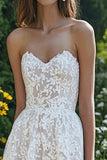 Ivory Lace A-Line Strapless Corset Engagement Dress