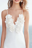 Ivory A Line Spaghetti Straps Engagement Dress with 3D Flower