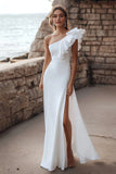 Ivory One Shoulder A-Line Ruffled Engagement Dress