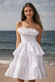 A Line Strapless Tiered Short Engagement Dress with Ruffles