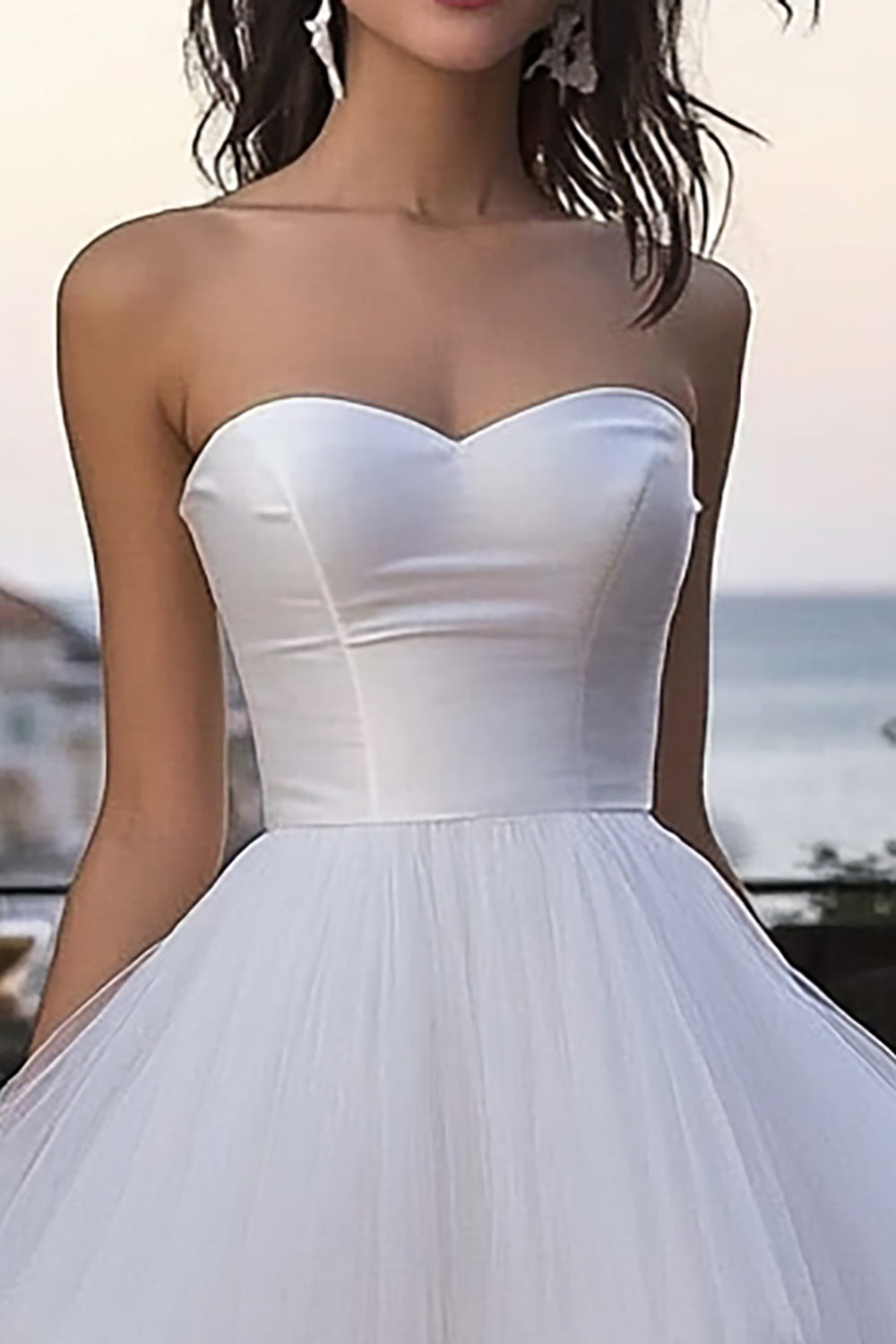 Ivory A-Line Strapless Corset Tulle Tiered Short Engagement Dress