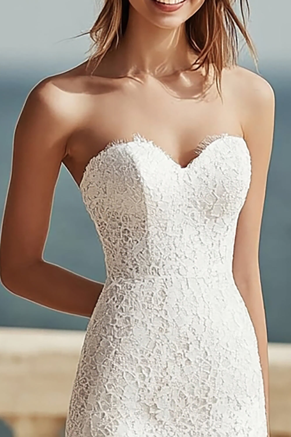 Ivory Strapless Lace Sweetheart Engagement Dress