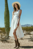 Ivory A-Line V-Neck Irregular Engagement Dress