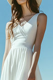 Ivory A-Line V-Neck Irregular Engagement Dress