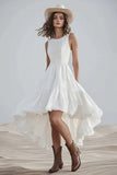 Ivory A Line Scoop Neck Engagement Dress with Ruffles