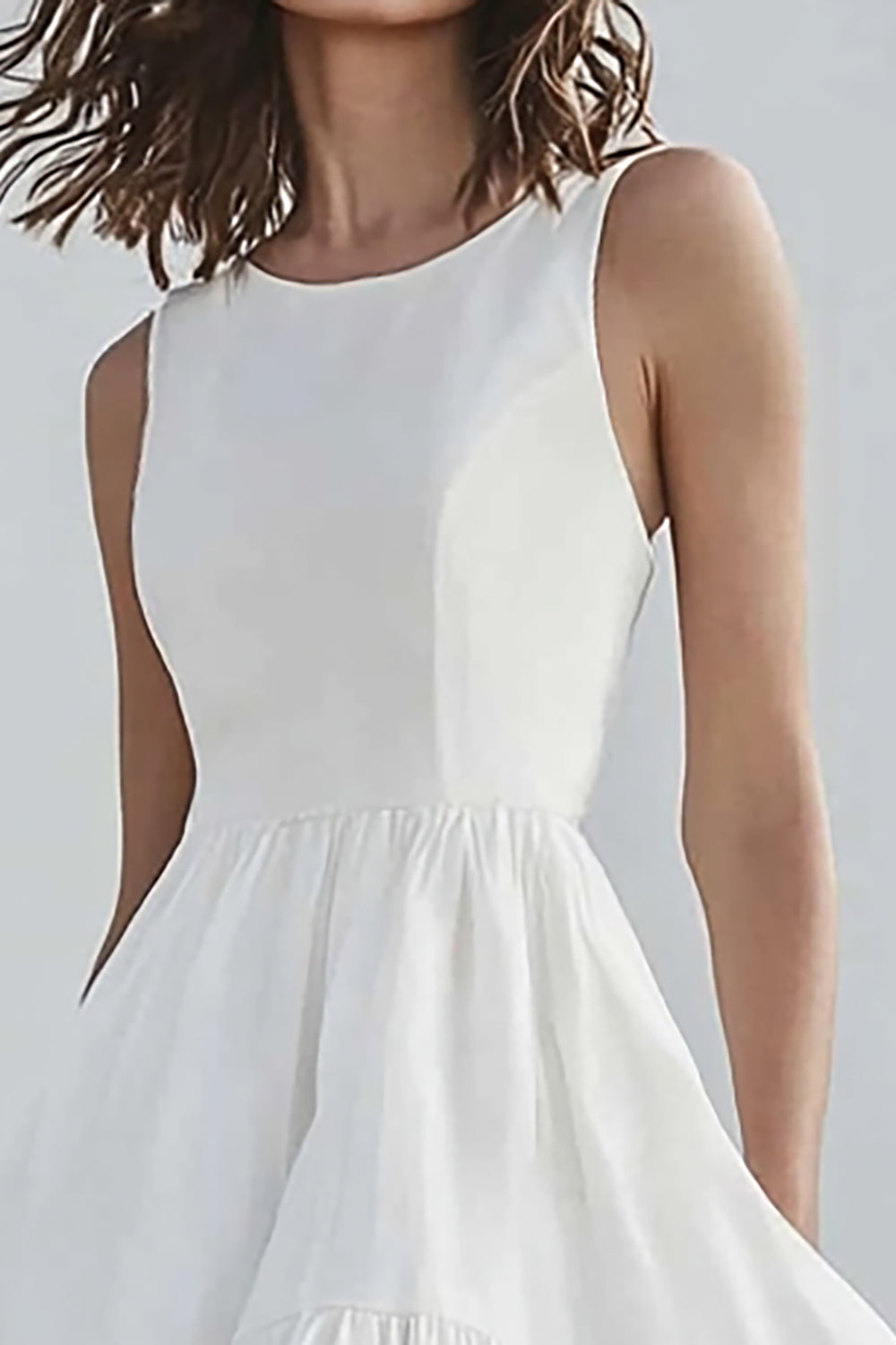 Ivory A Line Scoop Neck Engagement Dress with Ruffles