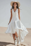 Ivory A Line V Neck Ruffled Engagement Dress