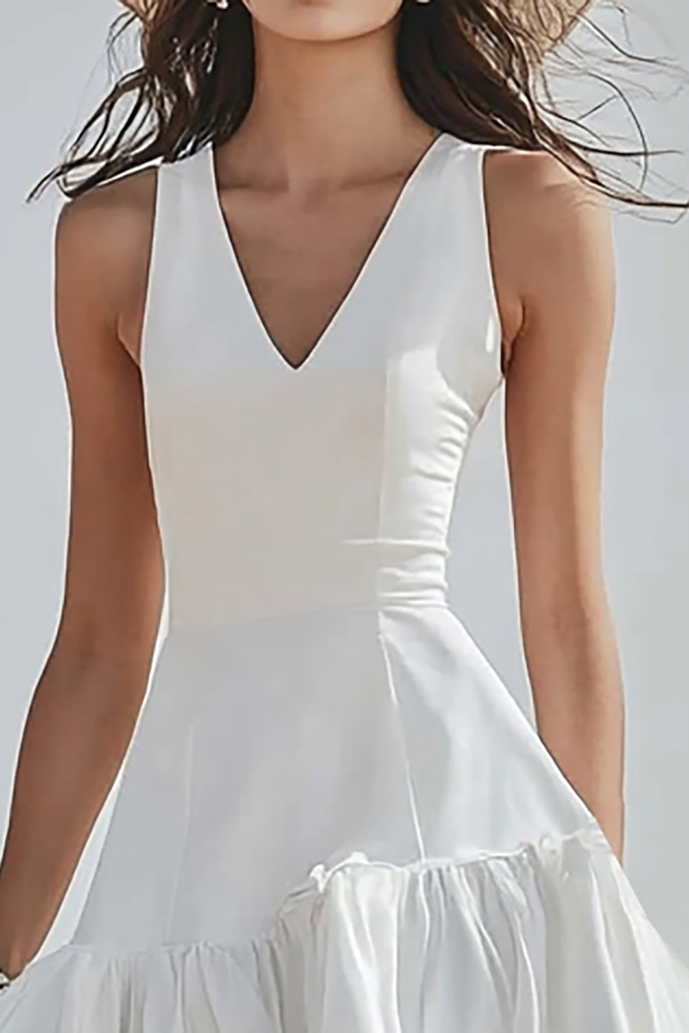 Ivory A Line V Neck Ruffled Engagement Dress