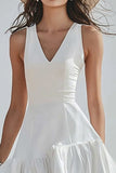Ivory A Line V Neck Ruffled Engagement Dress