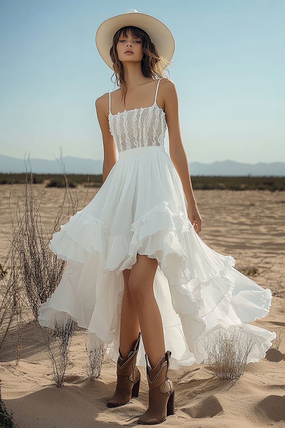 Ivory A Line Spaghetti Straps Engagement Dress with Lace
